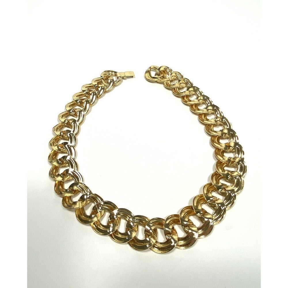 Necklace Gold Tone Metal Double Linked Chain Gold Tone 17” - Picture 6 of 7